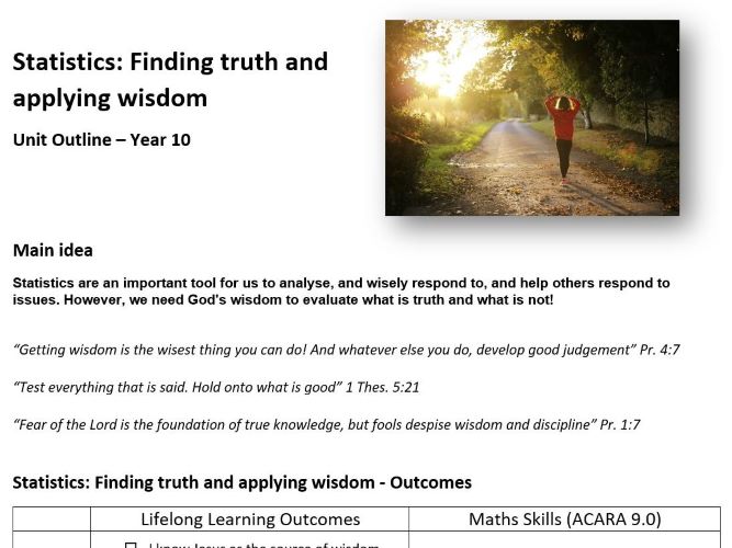 Student Outline: Statistics finding truth and applying wisdom